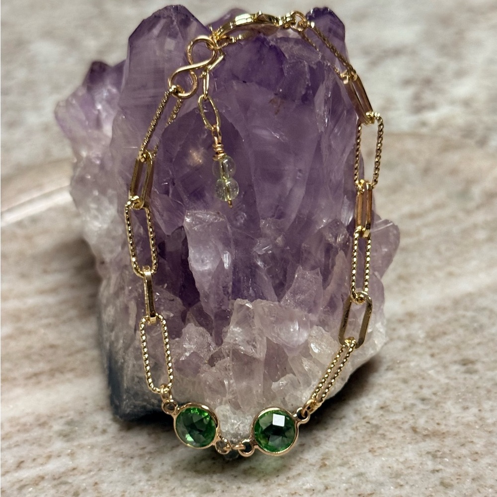 Gold-Filled Peridot Green Bracelet - August Birth Stone. - Picture 2 of 5